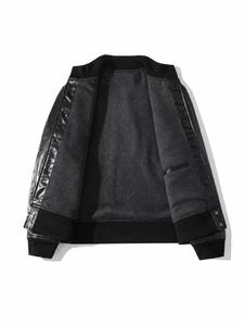 Unisex PU Leather Waterproof <b>Vintage</b> <b>Bomber</b> <b>Jacket</b> Stand Collar Single Breasted Casual Autumn Regular Fit Solid Color Front - Product Image 6