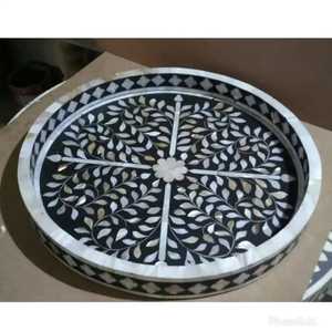 Meilleur fabricant de plateaux de service en bois avec incrustations de nacre, design thématique décoratif pour le Ramadan et les occasions, plateaux ronds. - Product Image 5