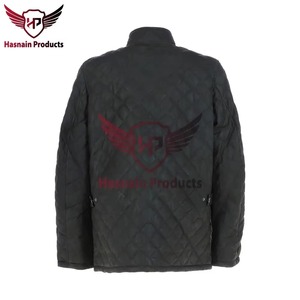 Mens Real Black Leather <b>Jacket</b> <b>Quilted</b> Diamond <b>Pattern</b> Coat Stand Collar Flap Pocket Custom Classic Winter Warm Outdoor Garments - Product Image 4