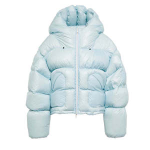2026 Women's Light Blue <b>Quilted</b> Puffer Jacket Hooded Full Sleeve <b>Thick</b> Winter Coat Short Length Solid Color Polyester Material - Product Image 3