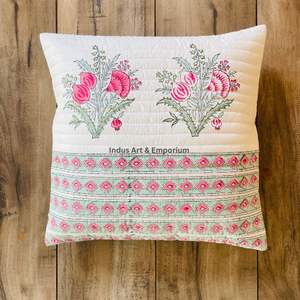 Indian Hand Block Print Cotton Quilted <b>Decorative</b> 40 X 40CM Square <b>Pillow</b> Cover - Product Image 6