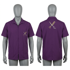 Chaqueta de Barbero para Hombre, 220 GSM, Polialgodón, Azul Marino, Cierre Frontal con Cremallera, Logotipo Bordado Personalizado, Ropa de Trabajo para Salón, Transferencia Térmica - Product Image 4