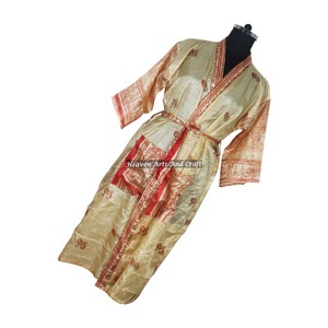 KL001 Beautiful Vintage Blended Poly Silk Sari Kimono Long <b>Robe</b> Double Pocket Nightgown <b>Women</b> Winter Quick <b>Dry</b> - Product Image 1