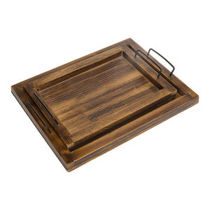 Plateau de service rectangulaire en bois de pin avec poignées en métal Maison rustique et restaurant Plateau de table à manger Décor en bois Plateau souvenir - Product Image 6