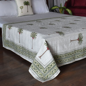 Hand Block Printed Cotton Twin Kantha <b>Throw</b> 150x220 cm Hand Embroidered Handmade Indian Quilt Bedspread Traditional Home Bedding - Product Image 3