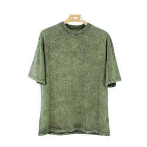 T-shirt délavé style urbain pour homme – Coton épais délavé – Collection été unisexe vintage – Vêtements décontractés en gros - Product Image 1