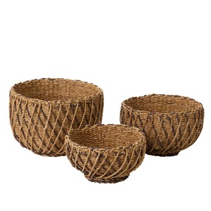 Set of 3 decorative seagrass <b>baskets</b> for home Handmade <b>Storage</b> <b>Basket</b> Wholesale eco-friendly Made in Vietnam - Product Image 1