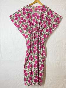 Robe Kaftan en Coton Imprimé Floral Rose pour Femme, Style Bohème, Longue, Ample, pour la Plage et les Vacances d'Été, Grande Taille, Cache-Maillot - Product Image 5