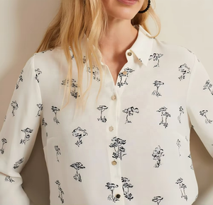 Women's Printed Office Casual Summer Nonwoven Breathable Washable Long Sleeve Button Down Shirt - Product Image 1