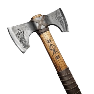 Hacha Vikinga de Doble Hoja Forjada a Mano – Cabeza de Acero al Carbono Grabada a Mano, Mango de Madera de Fresno Sólido con Funda de Cuero, Hacha OEM Personalizada - Product Image 3