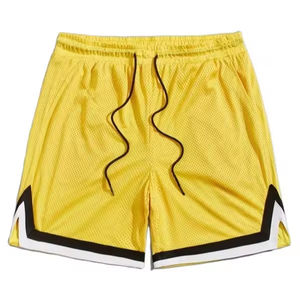 Shorts pour hommes légers et respirants, couleur jaune unie, en tricot imprimé, taille mi-haute élastique, séchage rapide, avec poches, écologiques et très demandés - Product Image 1