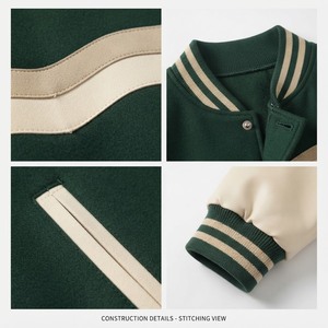 Veste universitaire pour homme vert foncé avec manches en simili cuir crème, veste bomber en mélange de laine, veste letterman à boutons pression - Product Image 4