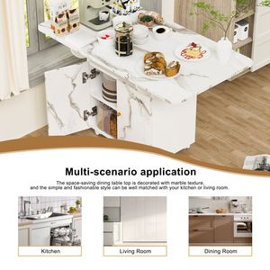 Carrello da Cucina/Isola in Legno con Ruote Rimovibili, 6 Ruote, 47 Pollici, Colore Marmo Bianco, con Ripiani Contenitori e Mobiletto, per Cucina e Ingresso - Product Image 5