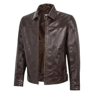 brown genuine lambskin leather <b>biker</b> <b>jacket</b> featuring a quilted shoulder design and a front zipper closure - Product Image 3