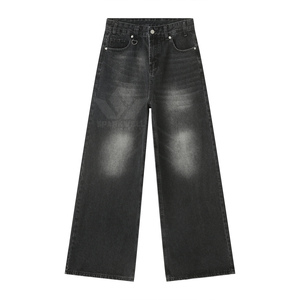 Jean en denim bleu clair pour homme, coupe large, taille haute, décontracté, longueur intégrale, en coton délavé, style streetwear, mode quotidienne - Product Image 3