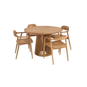ARTERRA Ensemble de salle à manger de luxe écologique en teck massif fait main avec table à plateau lamellé et fauteuils modernes pour maison, appartement, hôtel, villa - Product Image 1