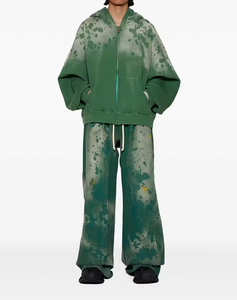 Unisex Green <b>Tie</b>-<b>Dye</b> Tracksuit <b>Set</b> Full Sleeve Hooded Zipper Sweatshirt and Pants Loose Fit Streetwear Autumn Wear - Product Image 2