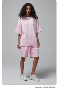 OEM 2026 Vêtements pour hommes d'été, chemises en coton brossé léger, teintes par pulvérisation, délavées et effet vieilli, à cordon de serrage, et shorts assortis, style couple tendance - Product Image 2