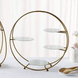 Gold serving <b>stand</b> dessert <b>stand</b> <b>cupcake</b> <b>stand</b> tiered cake <b>stand</b> metal serving <b>stand</b> glass plate <b>stand</b> modern dessert display - Product Image 1