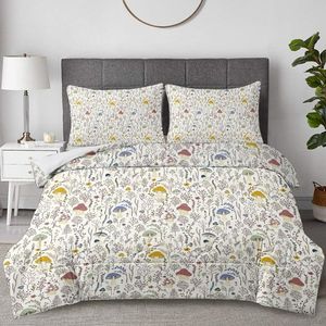 Queen Size Soft <b>Bedding</b> <b>Set</b> 3-Piece Mushroom Decoration Pattern Duvet Cover with 2 Pillowcases Zipper Closure Home Decor - Product Image 1