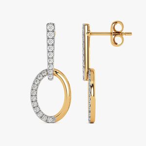 Pendientes de Aro Ovalados de Dos Tonos con Diamantes Cultivados en Laboratorio en Oro Amarillo - Product Image 1