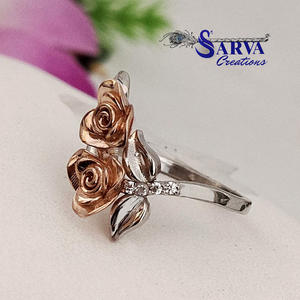Two Tone Rose Flower Moissanite <b>Ring</b> for Women 925 <b>Sterling</b> <b>Silver</b> <b>Adjustable</b> Floral Design <b>Ring</b> - Product Image 2
