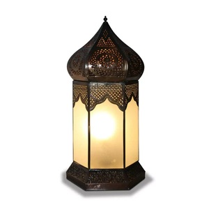 <b>Moroccan</b> Hanging Palace Arch Metal Lantern with Frosted Glass Antique Brass Finish Decorative Candle Holder for Ramadan <b>Decor</b> - Product Image 4
