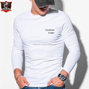 Camiseta blanca ajustada para hombre, camisa de manga larga Regular, 100% de algodón, ajustada, con cuello redondo, barata - Product Image 3