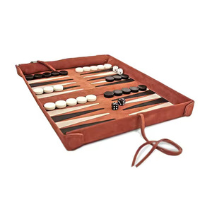 AQDAS INDUSTRIES Leather <b>Backgammon</b> Board Set Foldable Portable Game with Chips Dice Travel Outdoor Use Unisex Custom Logo - Product Image 2