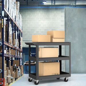 3-Tier Metal Utility <b>Cart</b> with Lockable Universal Wheels and Flat Handle for <b>Tool</b> <b>Trolley</b> Use - Product Image 3