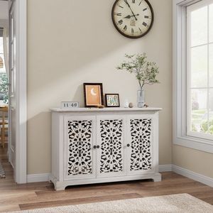 Mobiletto Vintage con 3 Ante Intagliate, Credenza per Cucina, Sala da Pranzo, Soggiorno, Buffet e Consolle - Product Image 2