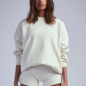 Custom Logo Women Oversized Crewneck Sweatshirt Matching Lounge Set Cotton Blend Fleece Pullover Long Sleeve Casual Tracksuit - Product Image 2