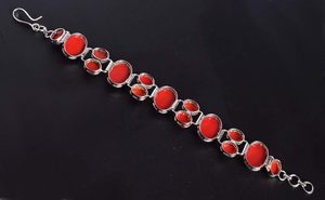 Women's 925 Sterling Silver Coral <b>Bracelet</b> Bezel Set Oval <b>Red</b> Coral Stones Classic Chain Link Design Everyday Wear Fine Jewelry - Product Image 3