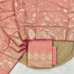Conjunto de Traje de Seda Semi-Kataan Banarasi Hecho a Mano para Mujer, Ropa Étnica India, Corte Regular, Textura Lujosa, Tradicional para Fiestas - Product Image 1