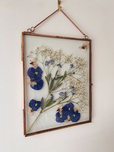 Cadre photo double en verre suspendu en métal, finition cuivre antique, pour fleurs pressées, art botanique séché, vente en gros, fournitures pour la maison - Product Image 1