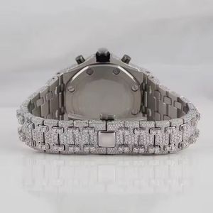 Silver diamond wristwatch with white dial three subdials <b>black</b> markers sparkling bezel and bracelet showcasing elegant craftsman - Product Image 3