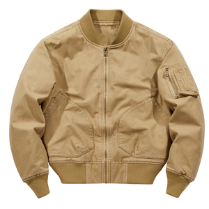 Chaqueta Bomber de Lona Caqui para Hombre, con Capucha, Transpirable, de Color Sólido, Cierre de Cremallera, Cuello Alto, Estilo Urbano, Corte Regular, para Invierno - Product Image 1