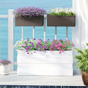 Set di 2 Vasi da Fiori da 20 Pollici con Ganci e Fori di Drenaggio, Effetto Rattan Marrone per Recinzioni - Product Image 2