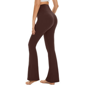 Women's Slim Fit High Waist Flared <b>Leggings</b> Breathable Anti-Bacterial Seamless Dark <b>Brown</b> Active Wear Gym Yoga - Product Image 2