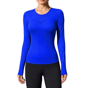 <b>Women's</b> Gray Long Sleeve Breathable <b>Compression</b> <b>Top</b> Crew Neck Workout Fitness Shirt Autumn/Winter/Spring - Product Image 3