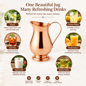 Carafe à eau en cuivre pur, moderne et minimaliste, lisse, élégante, de style ayurvédique, pour la cuisine, la table, les boissons - Product Image 4
