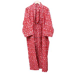 Robe longue pour femme à imprimé floral rouge, col en V, manches trois quarts, longueur complète, vêtements de nuit décontractés, 100% coton tricoté, été - Product Image 4
