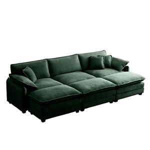 Sofá Cama Modular Extra Grande de Pana Verde Acolchado con 3 Otomanas y Reposapiés, Diseño de 3 Plazas para Trabajar y Dormir - Product Image 5