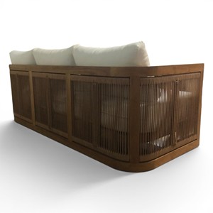 Sofá de 3 Plazas de Madera de Teca Sólida Estilo Moderno de Mediados de Siglo con Cojines de Tela Crema, Brazos Rectos y Respaldo Acolchado para Muebles de Sala de Estar - Product Image 4