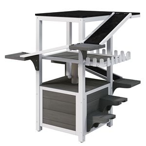 Casetta per Gatti da Esterno a 4 Livelli, Resistente alle Intemperie, con Tetto Impermeabile e 2 Porte, Rifugio per Gatti Randagi, Arredamento per Animali Domestici - Product Image 5