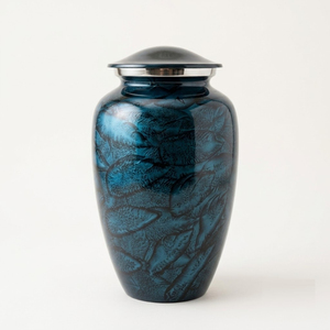Urne funéraire artisanale en aluminium pour cendres humaines adultes, grande urne commémorative violette marbrée avec couvercle gravé - Product Image 5