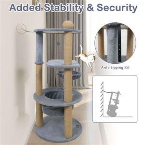 Torre per Gatti a Più Livelli da 47 Pollici, Grigio Chiaro, con Posti di Tiraggio per Relax e Gioco - Product Image 4