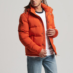 Men's Orange Wool Puffer Jacket Stand Collar <b>Covered</b> <b>Button</b> Closure Windproof Eco-Friendly Breathable Quick Dry Winter Casual - Product Image 5