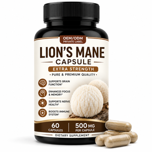 OEM/ODM Pure Lions Mane Extract Capsules (Wild Cultivated) 60 Cápsulas 500mg para uso en adultos Memoria cerebral y mejora del enfoque - Product Image 1