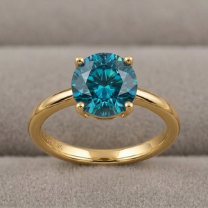 Anillo Hidroplacado Azul Intenso para Mujer con Gema Redonda, Talla US 6, Plata de Ley 925, Chapado en Oro de 18K, Regalo de Aniversario - Product Image 1